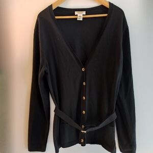 Talbot's VTG Black Button-Up Cardigan Sweater With Belt XL